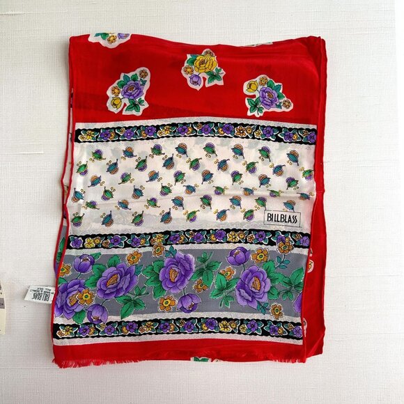 Vintage Silk Scarf Bill Blass for Baar and Beard, Red Floral Head Scarf - Picture 3 of 10
